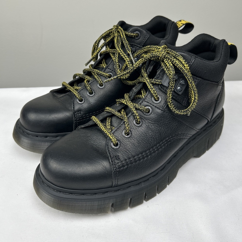 Dr Martens Woodard Chunky Boots Mens 13 Black Leather Lug Combat Soft Toe Goth